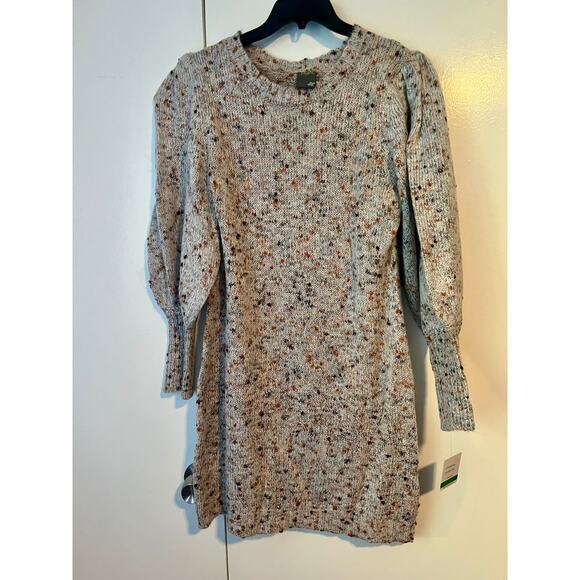 NWT Taylor Dresses Women's Crew Neck Puff Long Sleeve Gray Sweater Dress Large - Picture 3 of 3